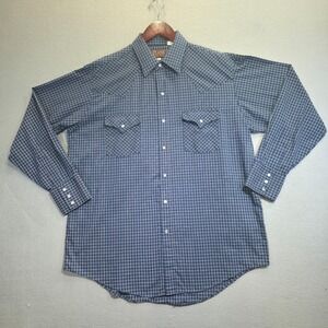 Plains Westernwear Mens Blue Check Pearl Snap Long Sleeve Western Shirt Sz Large